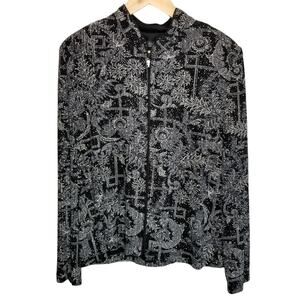 Dressbarn Jacket Womens 16 Plus Black Silver Glitter Dress Zip up